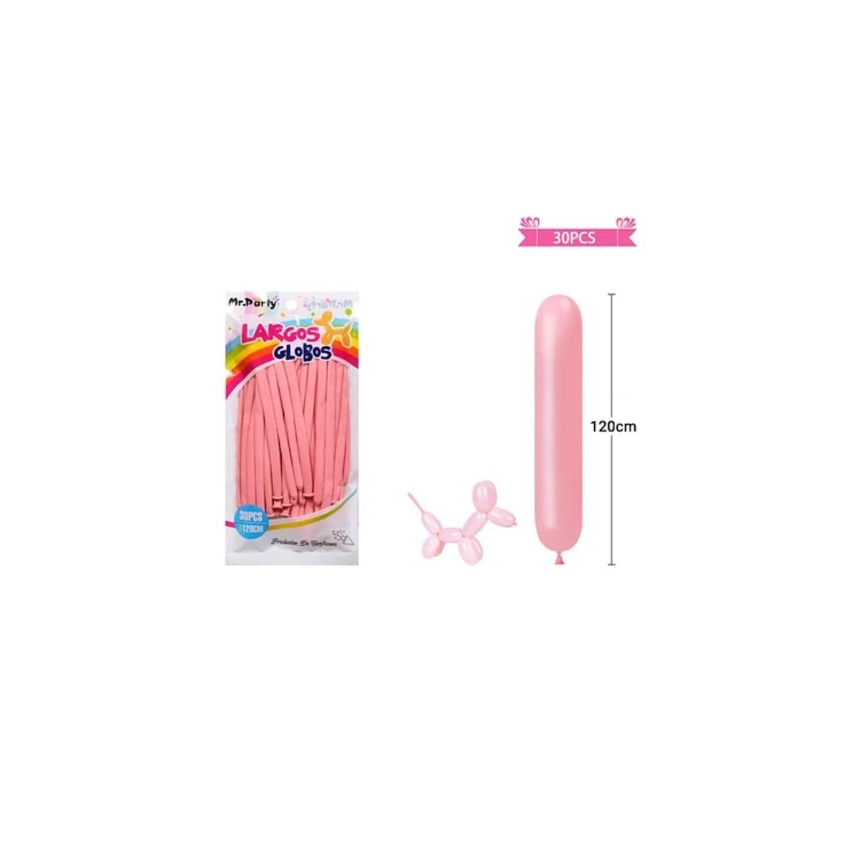 GENERICO - Globos Largos Color Pastel Rosa 120cm 30pcs