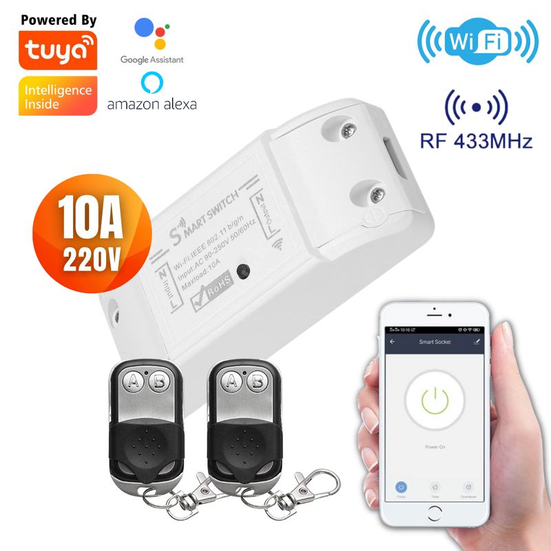 D MOTICA - Interruptor Simple Inteligente Wifi Básico + 2 Controles - 220V/10A