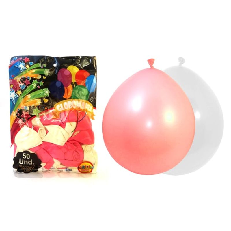 GENERICO - GLOBO 09 STANDARD A BLANCO/ROSADO X 50 UNI