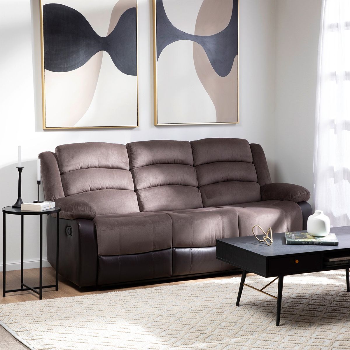 DANIELS - Sofá 3 Cuerpos Reclinable Moderno Café Praga 8040SBR