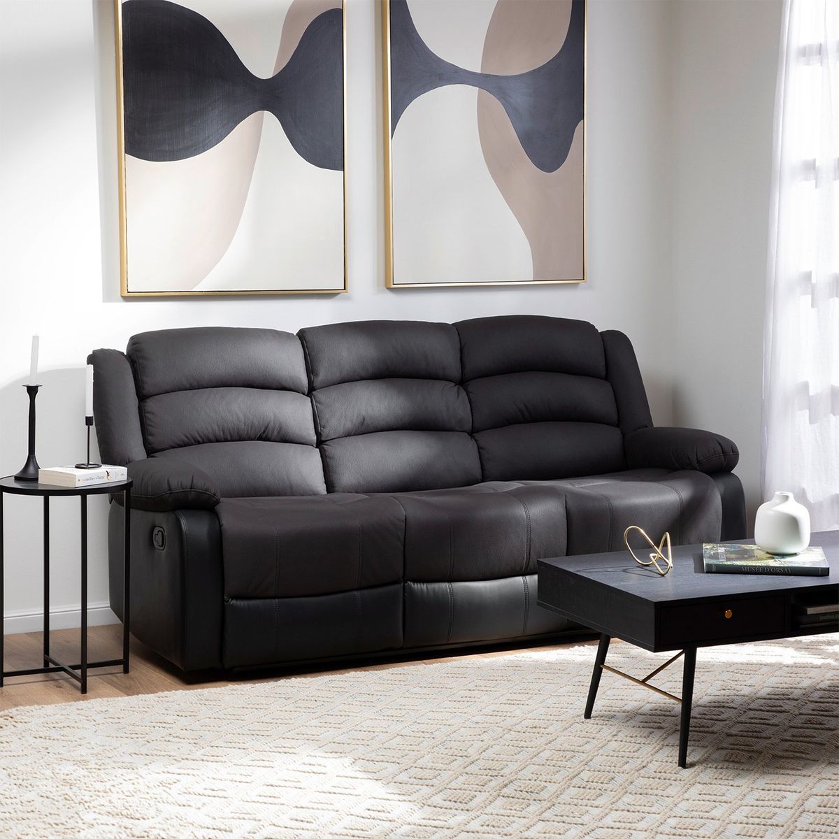 DANIELS - Sofá 3 Cuerpos Reclinable Moderno Negro Praga 8040SBK