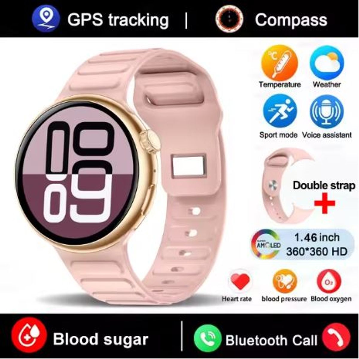 GENERICO - Reloj Inteligente Smartwatch Z12 Pro Amoled 2025 Top Ventas ROSADO