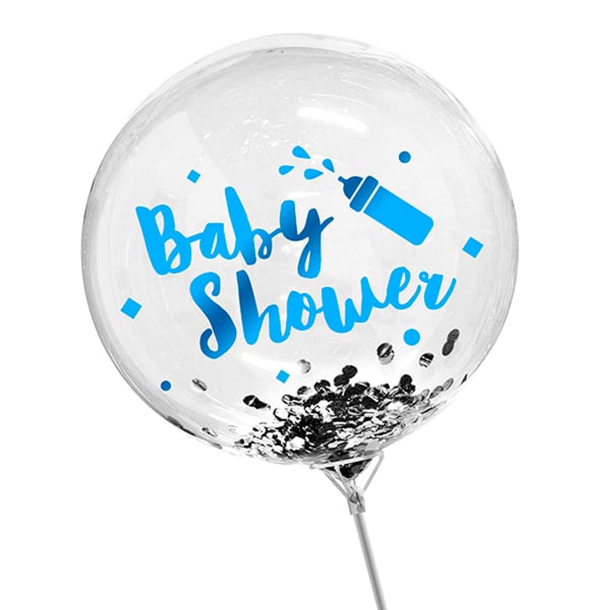 GENERICO - GLOBO BURBUJA CONFETTI BABY CELESTE/PLATA X1 UNI