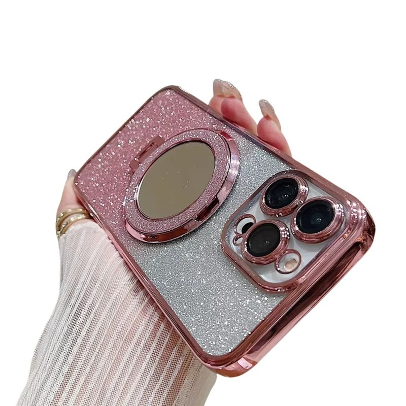 GENERICO - Carcasa Funda Para iPhone 16 Con Espejo Soporte Magnético Rosa