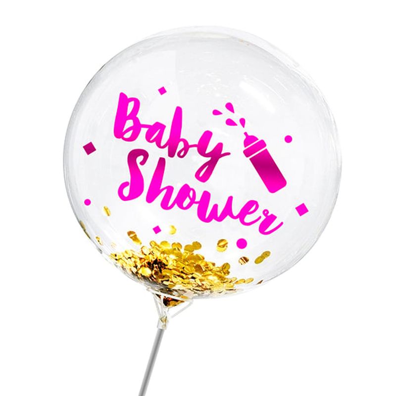GENERICO - GLOBO BURBUJA CONFETTI BABY FUCSIADORADO X1 UNI