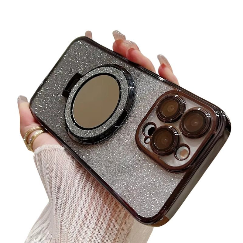 GENERICO - Carcasa Funda Para iPhone 16 Con Espejo Soporte Magnético Negro