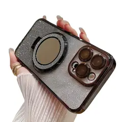 GENERICO - Carcasa Funda Para iPhone 16 Con Espejo Soporte Magnético Negro