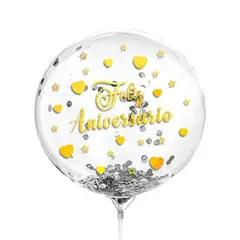 GENERICO - GLOBO BURBUJA CONFETTI FELIZ ANIVERSARIO DORADO X1 UNI