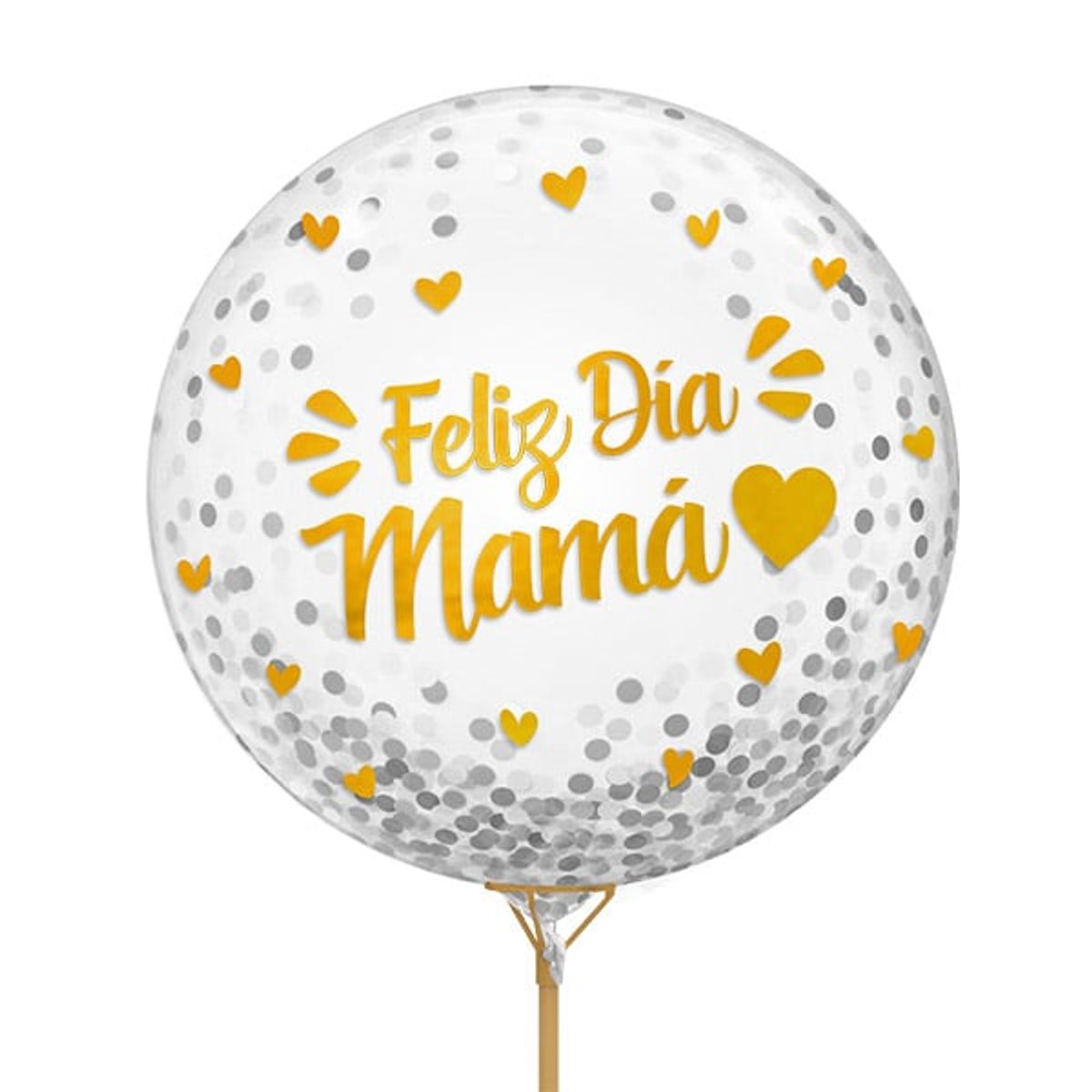 GENERICO - GLOBO BURBUJA CONFETTI FELIZ DIA MAMA DORADO X1 UNI