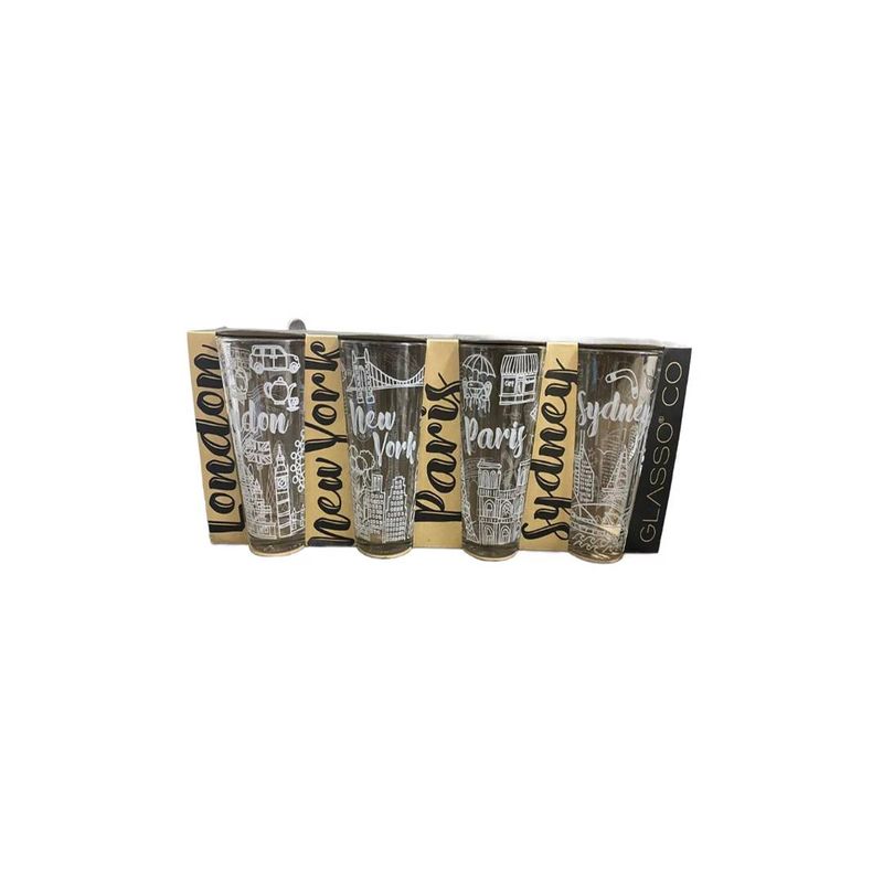 GENERICO - Vaso Vidrio 475ml Ciudades Ekolmac Chile - 1 Pack