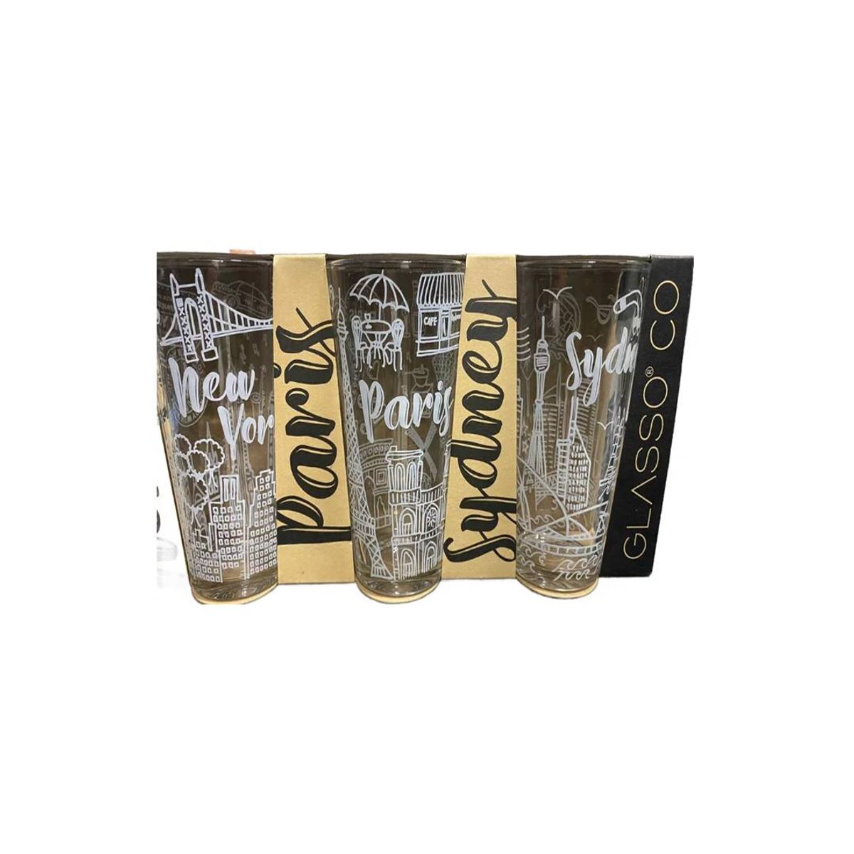 GENERICO - Vaso Vidrio 475ml Ciudades Ekolmac Chile - 1 Pack