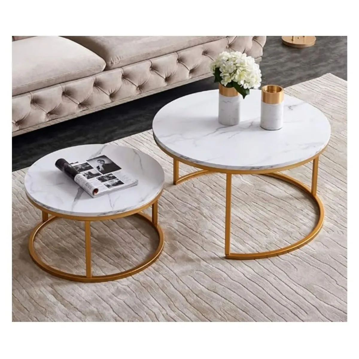 GENERICO - Mesa De Centro Doble Mesa Auxiliar Redonda Moderna Sala