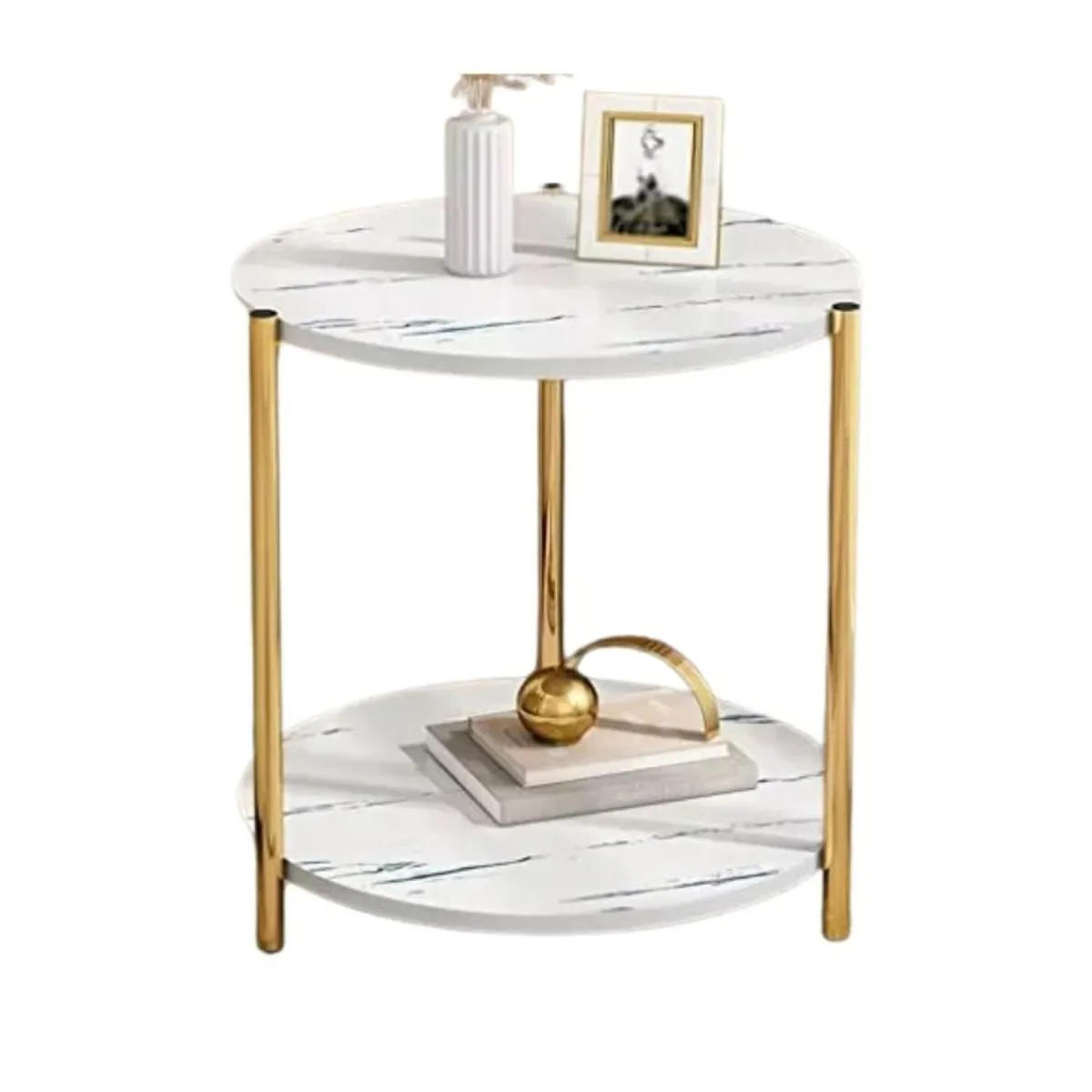 GENERICO - Mesa Auxiliar Moderna Marmoleado Decoracion Redondo Blanco