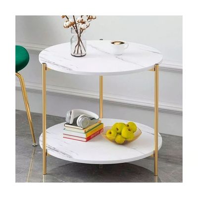 Imagen 2 del producto Mesa Auxiliar Moderna Marmoleado Decoracion Redondo Blanco