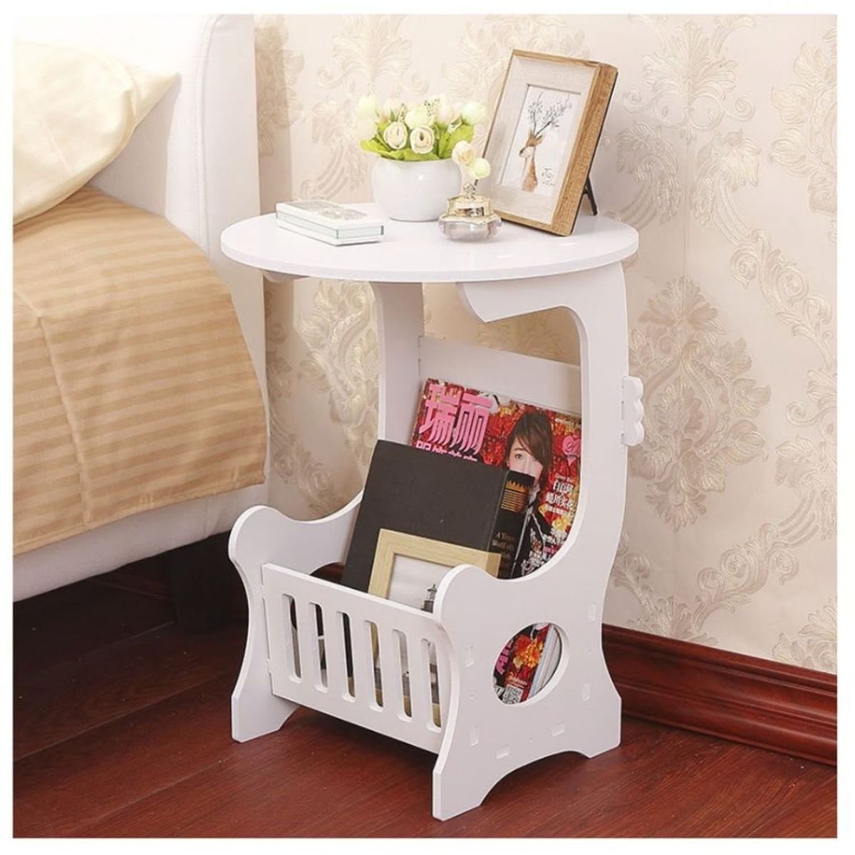 GENERICO - Mesa Auxiliar Dormitorio Living Con Cesta Revistera Multiuso