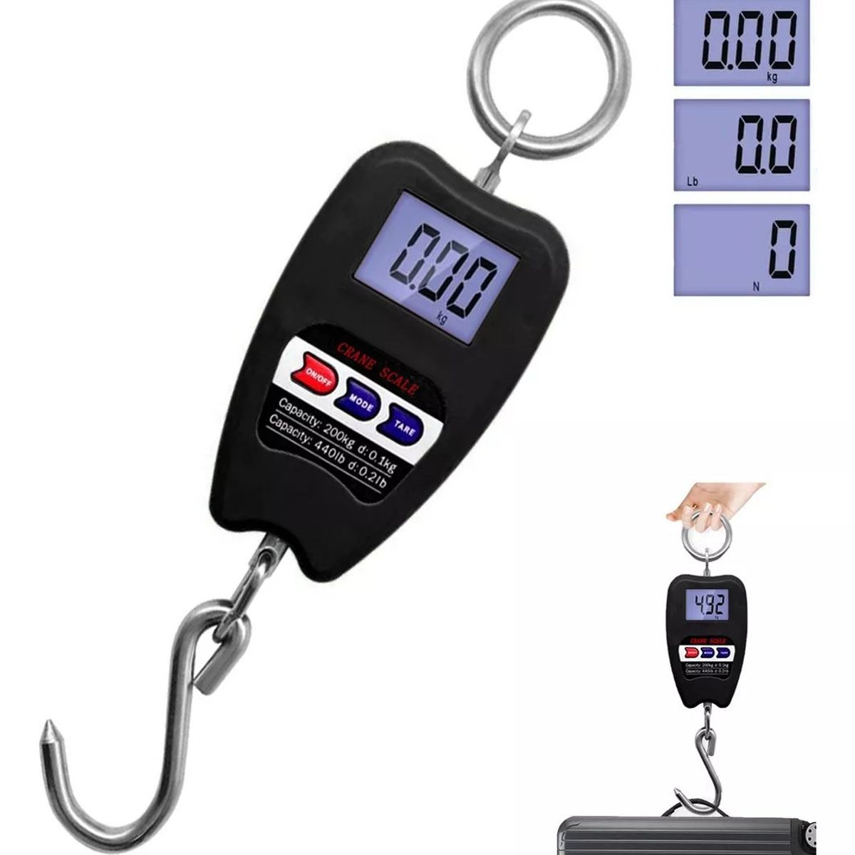 KUANGYE - Balanza Colgante Gancho Digital Portátil 200kg Kilo Libra