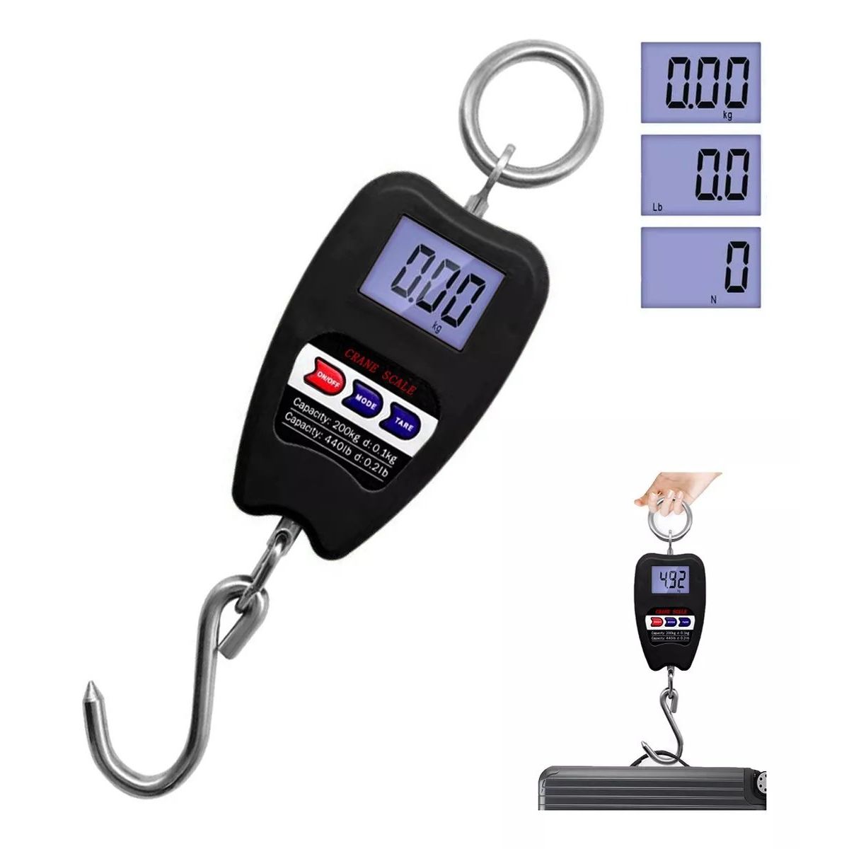 KUANGYE - Balanza Colgante Gancho Digital Portátil 200kg Kilo Libra