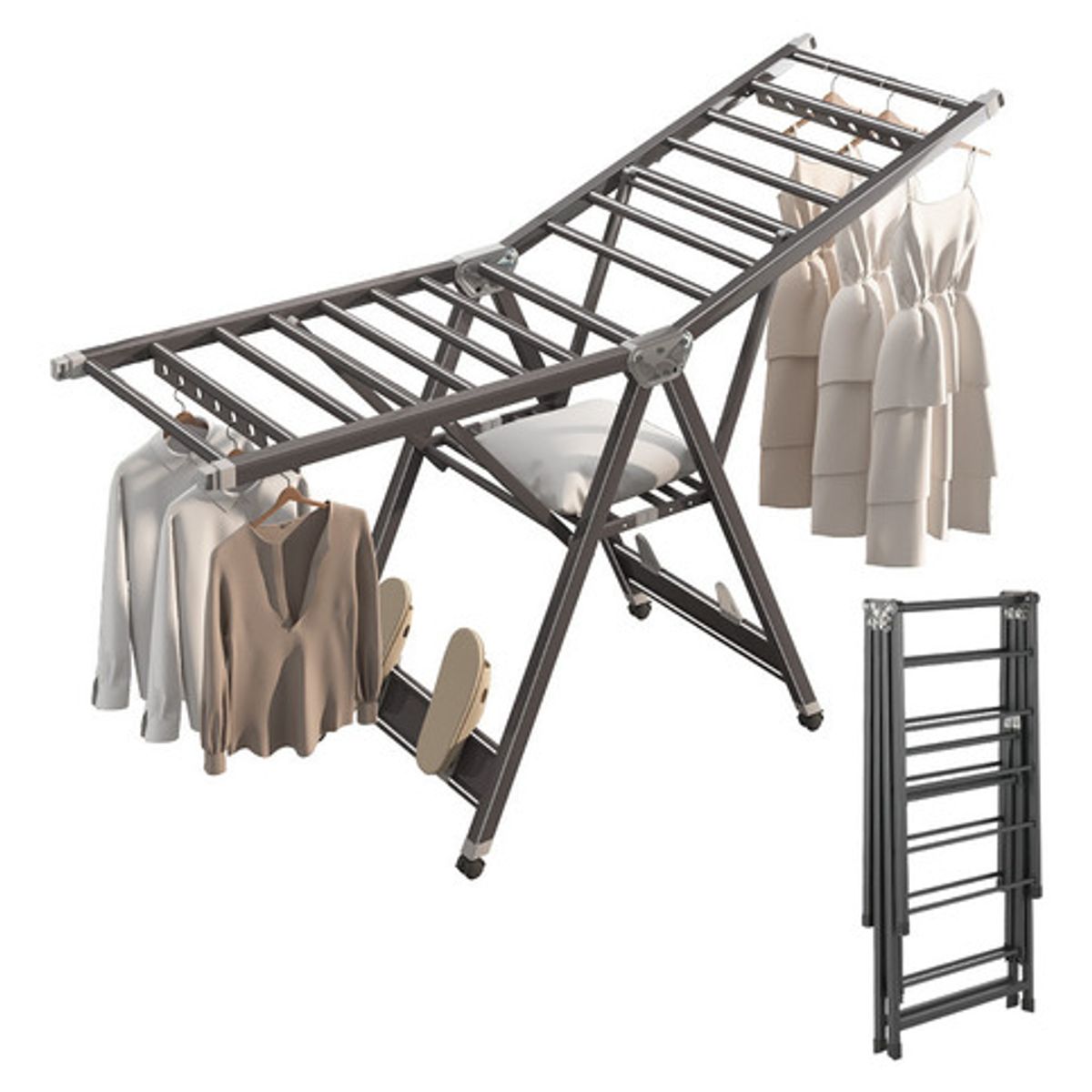 EVERSO - Tendedero De Ropa Extensible Plegable 150-253cm Retractil