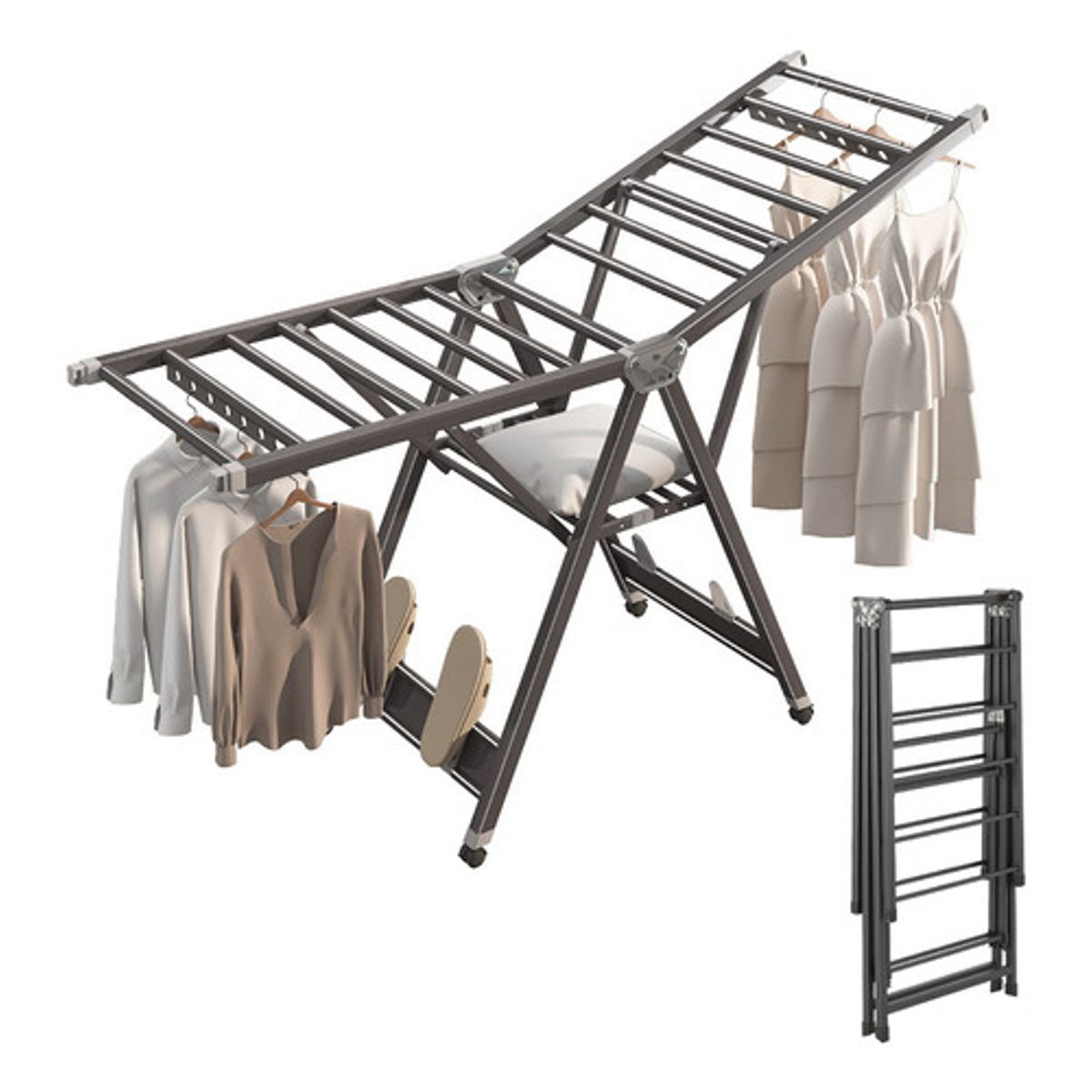 EVERSO - Tendedero De Ropa Extensible Plegable 150-253cm Retractil