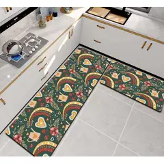 GENERICO - ALFOMBRA DE COCINA 2 PIEZAS DISEÑO CORAZON VERDE TENG FEI