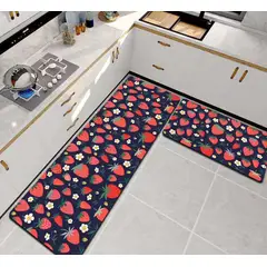 GENERICO - ALFOMBRA DE COCINA 2 PIEZAS DISEÑO FRESAS TENG FEI