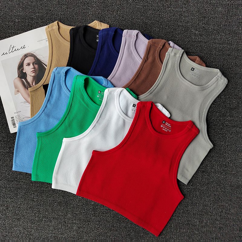 EVERSO - Pack 6 Mujer Camiseta Sin Manga Básica Color Sólido Cuello Redondo