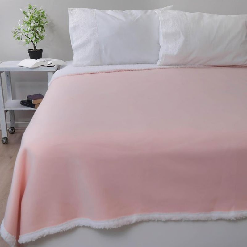GENERICO - FRAZADA CON CHIPORRO ROSA 2 PLAZA PLUSH SHERPA  TF