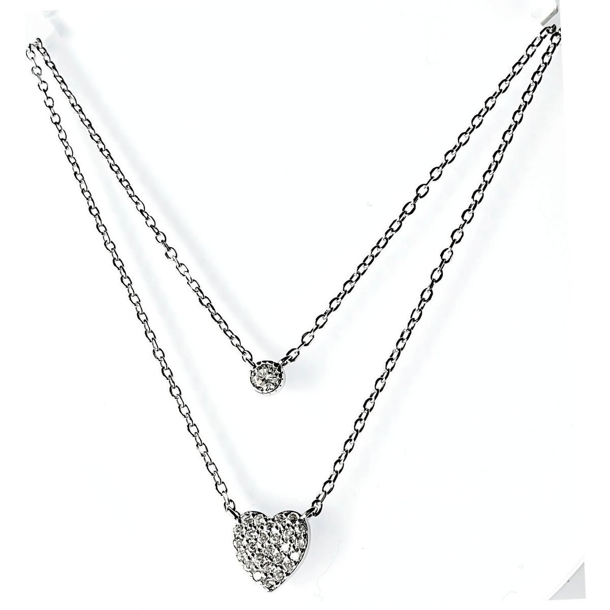 GENERICO - Collar Doble Punto de Luz y Corazon Microcircones Plata 925
