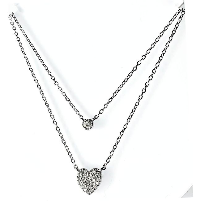 GENERICO - Collar Doble Punto de Luz y Corazon Microcircones Plata 925