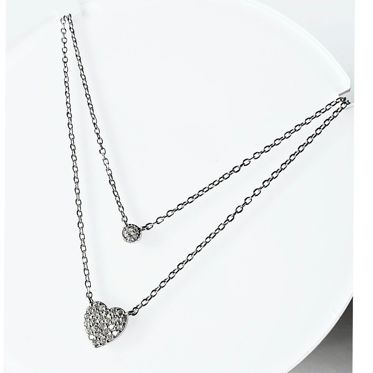 GENERICO - Collar Doble Punto de Luz y Corazon Microcircones Plata 925