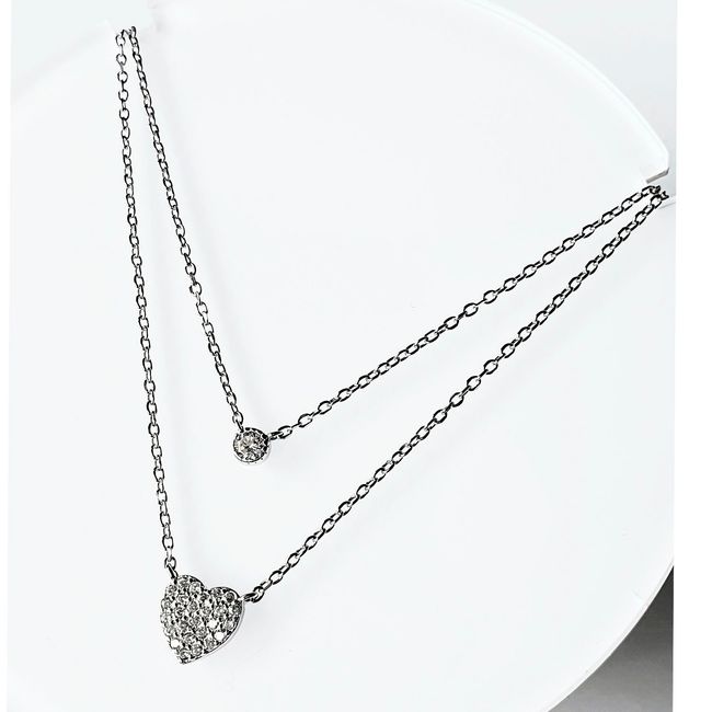 GENERICO - Collar Doble Punto de Luz y Corazon Microcircones Plata 925