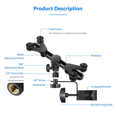 Imagen 2 del producto Soporte De iPad Tablet 15-28cm 6-11 Pulgada Ajustable Para Trípode