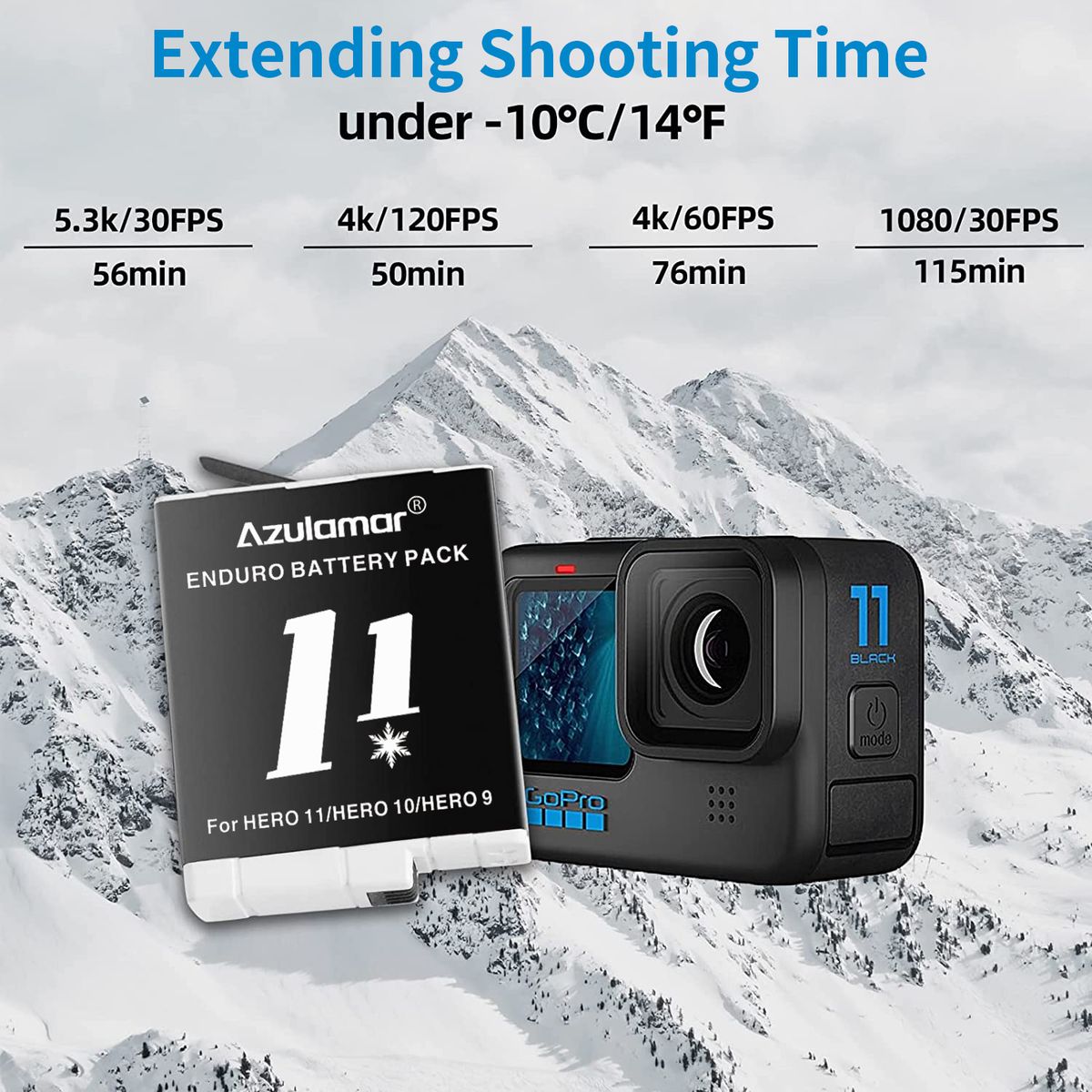 AZULAMAR - 3x Batería De Enduro + Cargador Kit Para Gopro Hero 12 11 10 9