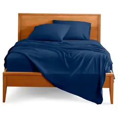 GENERICO - Juego de sabanas algodon 800 hilos Azul Premium 2.5 Plazas +Fundas