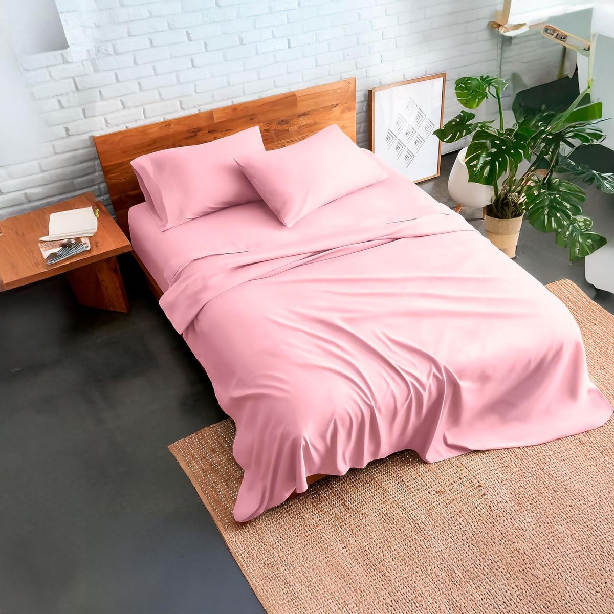 GENERICO - Juego de sabanas algodon 800 hilos Rosa Premium 2.5 Plazas + Fundas