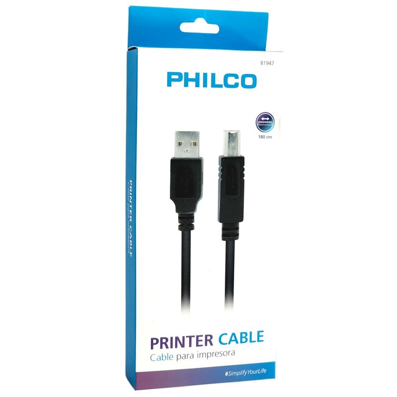 PHILCO - Cable para Impresora USB 2.0 Philco de 1.80 Mt