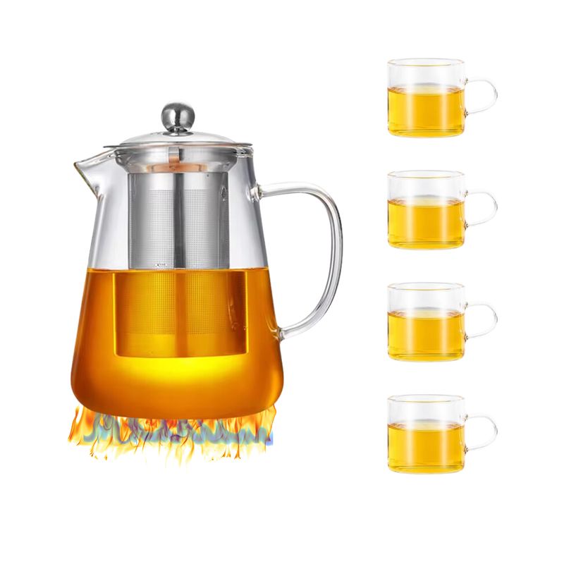GENERICO - Tetera Vidrio Resistente al Fuego 950 Ml + 4 Tazas 100 ml