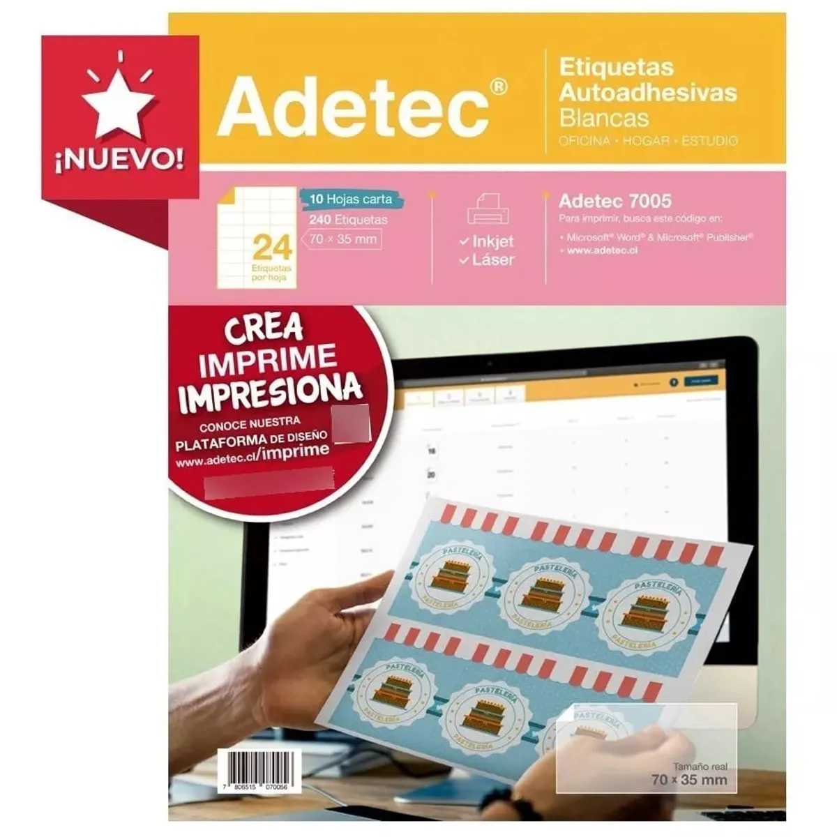 ADETEC - Etiquetas Adhesivas Para Impresoras Inkjet y láser 70x35 mm