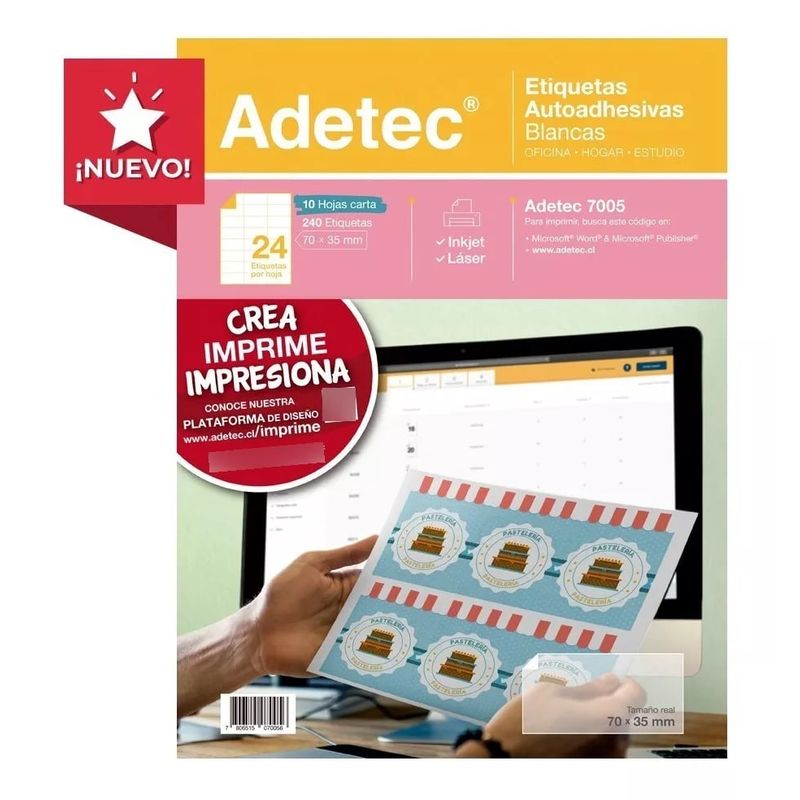 ADETEC - Etiquetas Adhesivas Para Impresoras Inkjet y láser 70x35 mm