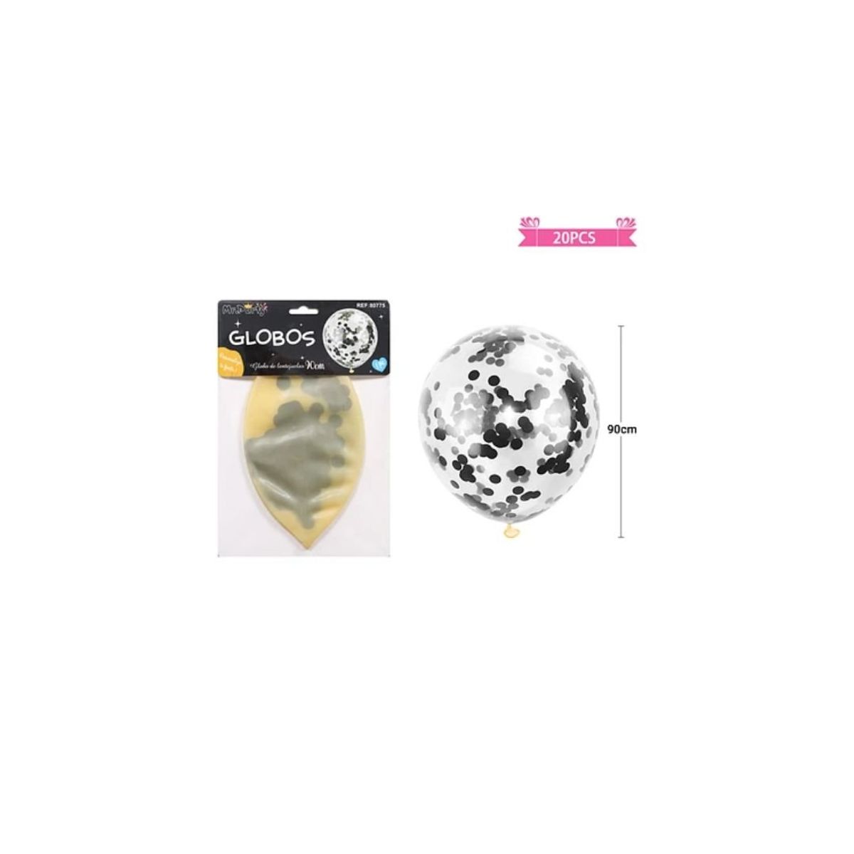 GENERICO - Globos De Látex Con Confetti Redondo Negro 90cm