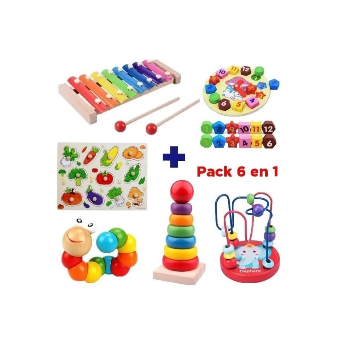 GENERICO - Juguetes Didácticos De Madera Niños Estimulación Pack 6