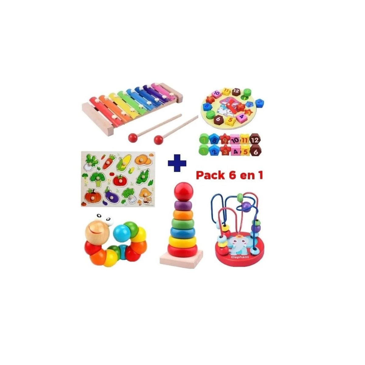 GENERICO - Juguetes Didácticos De Madera Niños Estimulación Pack 6