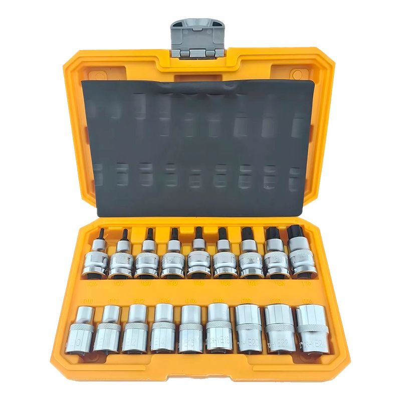 GENERICO - Kit Juego Dados Torx Estrella 1/2 Macho Hembra 18 Piezas Tmk