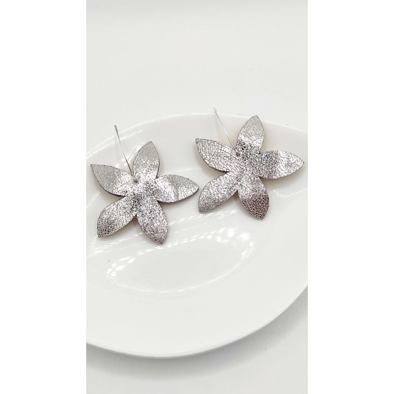 JARDIN DEL ESTE - Aros de cuero Jazmín Plata Zizal