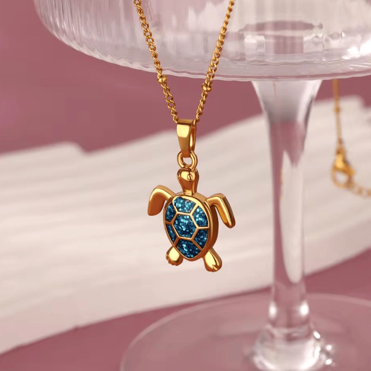 GENERICO - Collar Tortuga acero inoxidable dorado