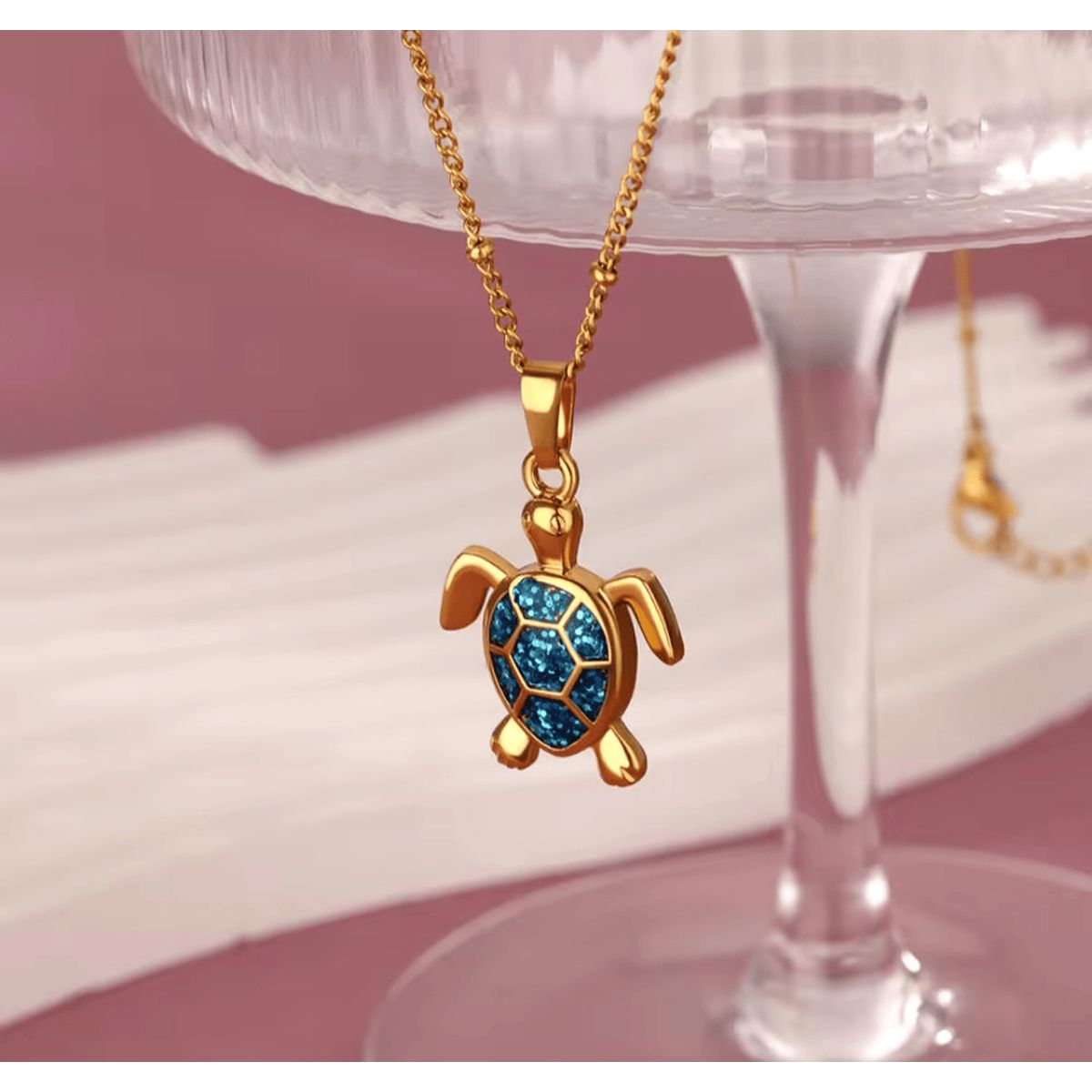 GENERICO - Collar Tortuga acero inoxidable dorado