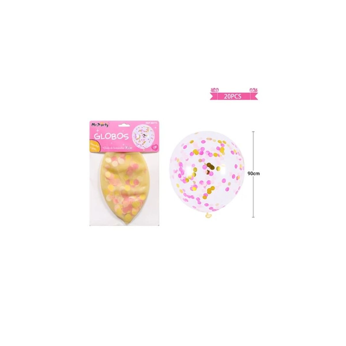 GENERICO - Globos De Látex Con Confeti Redondo Dorado Rosa 90cm