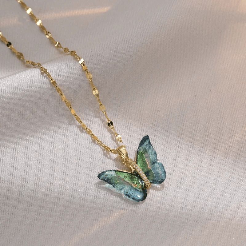 GENERICO - Collar Mariposa Rosada en acero inoxidable dorado