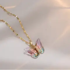 GENERICO - Collar Mariposa Rosada en acero inoxidable dorado