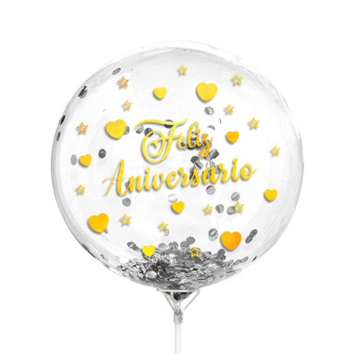 GENERICO - GLOBO BURBUJA CONFETTI FELIZ ANIVERSARIO DORADO X1 UNI